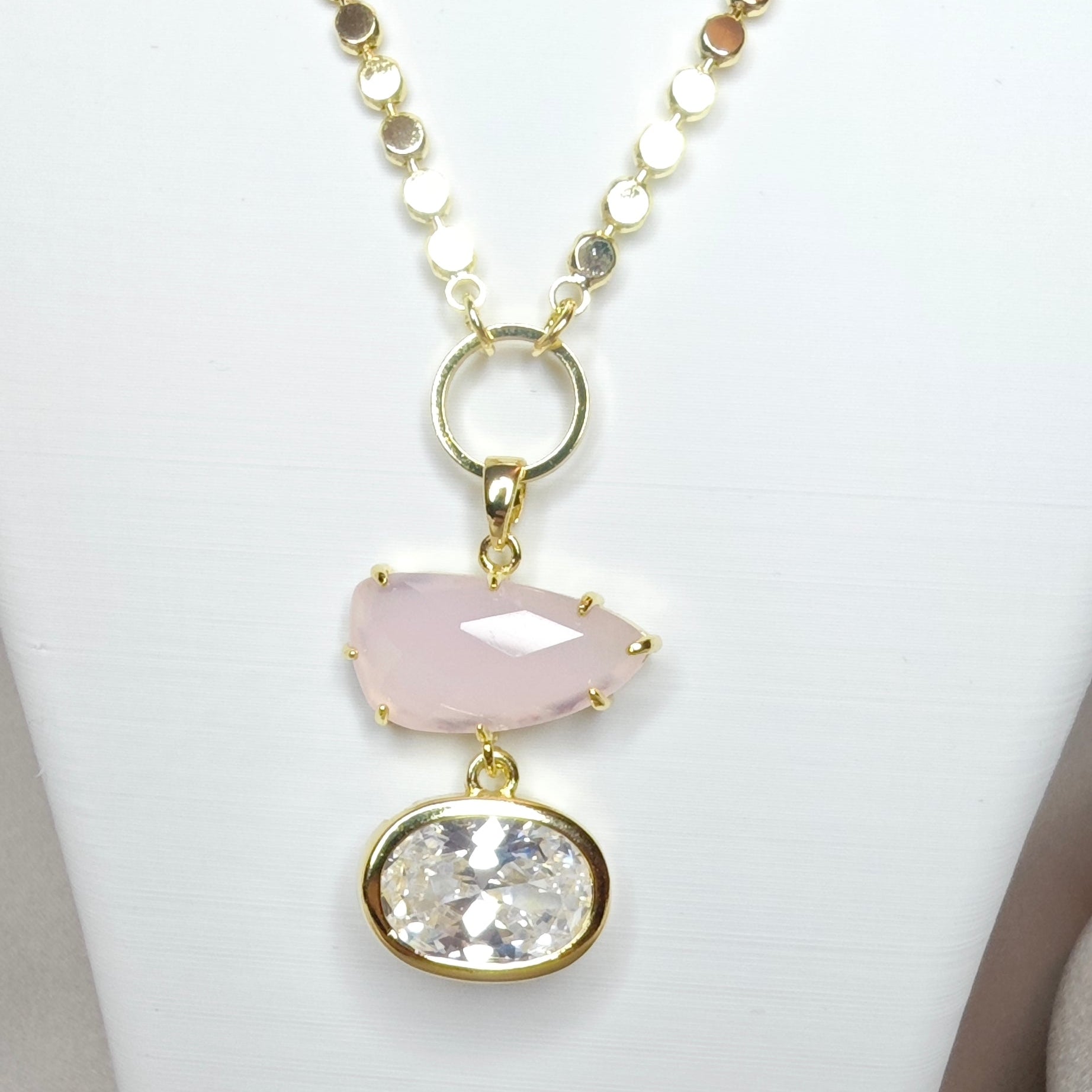 VELUARE ROYAL 14K Pembe Kuvars Kristal Uçlu Ayna Kolye