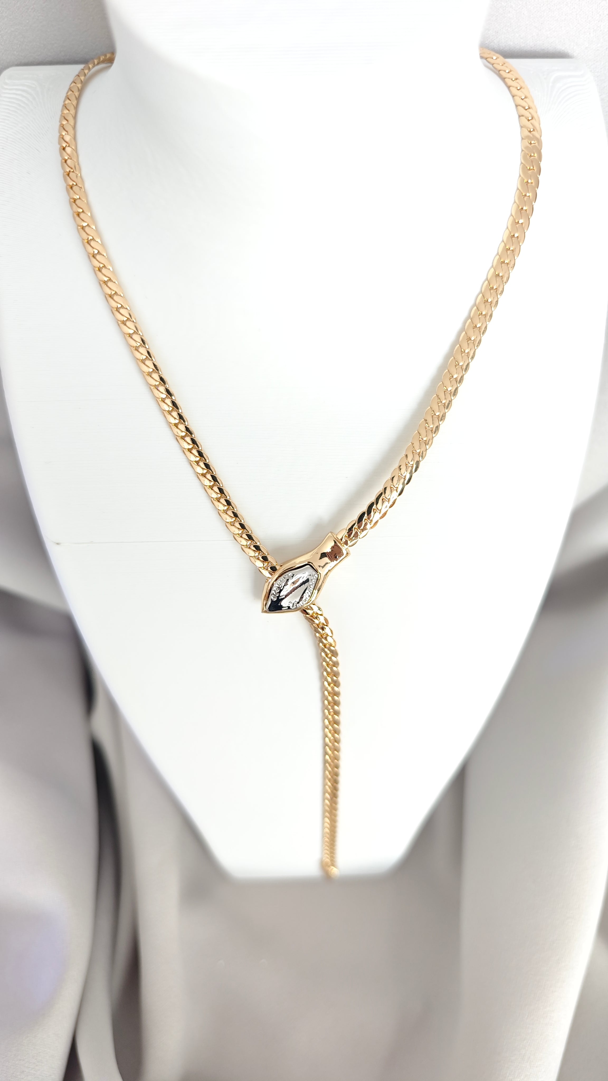 VELUARE EVERYDAY 18K Gold Renk Gümüş Detay Sarkıtlı Yılan Model İtalyan Ezme Kolye