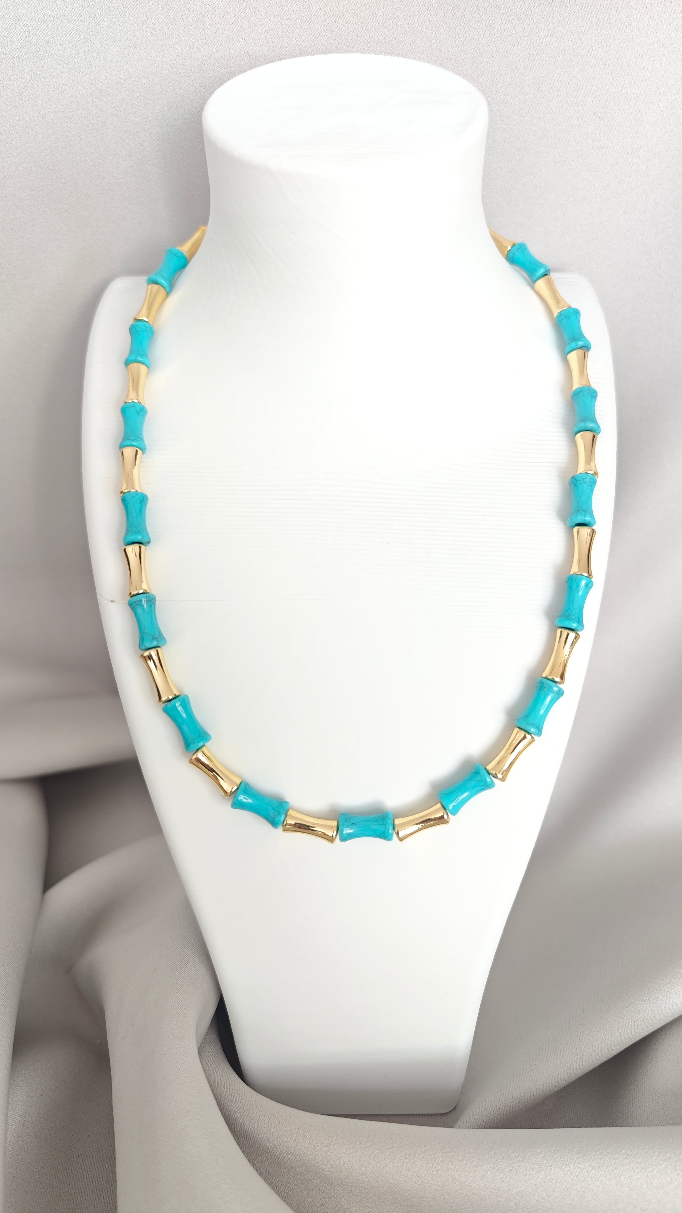VELUARE EVERYDAY 14K Gold Renk Turkuaz Bambu Boru Zincir Kolye