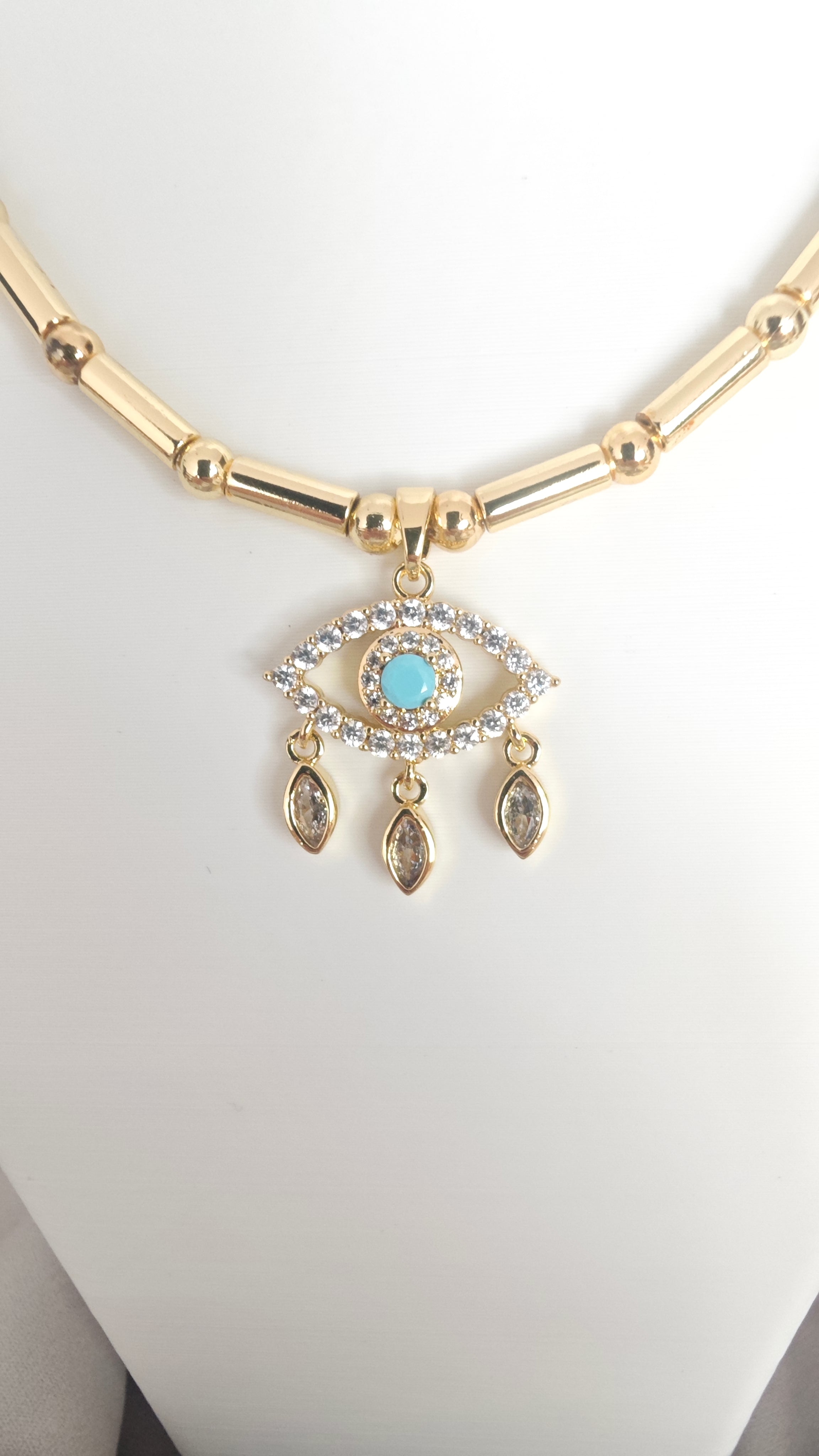 VELUARE EVERYDAY 14K Gold Renk Sallantılı Göz Madalyonlu Boru Zincir Kolye