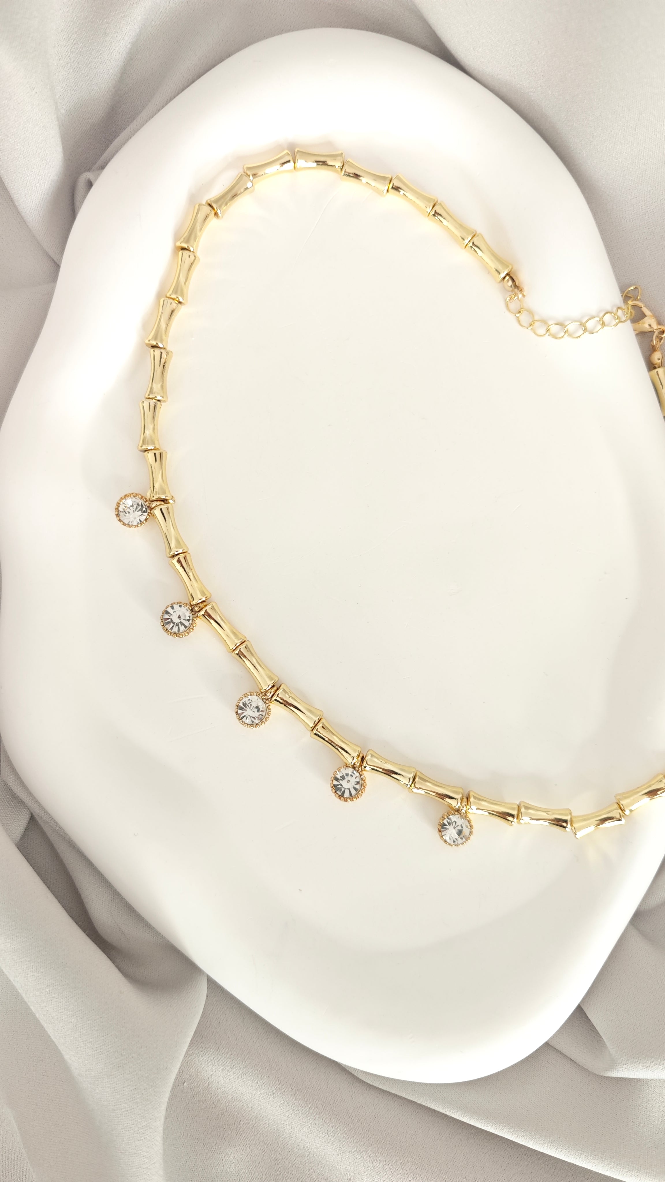 VELUARE EVERYDAY 14K Gold Renk Beştaş Sallantılı Bambu Boru Zincir Kolye