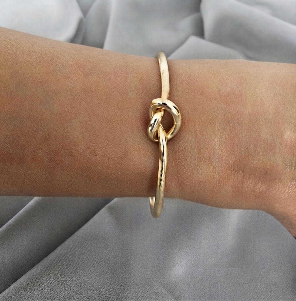 VELUARE ROYAL 14K Gold Aşk Düğümü İtalyan Sert Kelepçe Bileklik