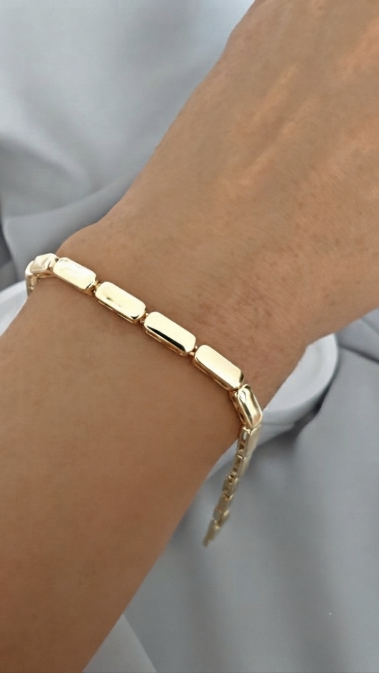 VELUARE Privé 14K Gold Renk Yassı Boru Plaka İtalyan Bileklik