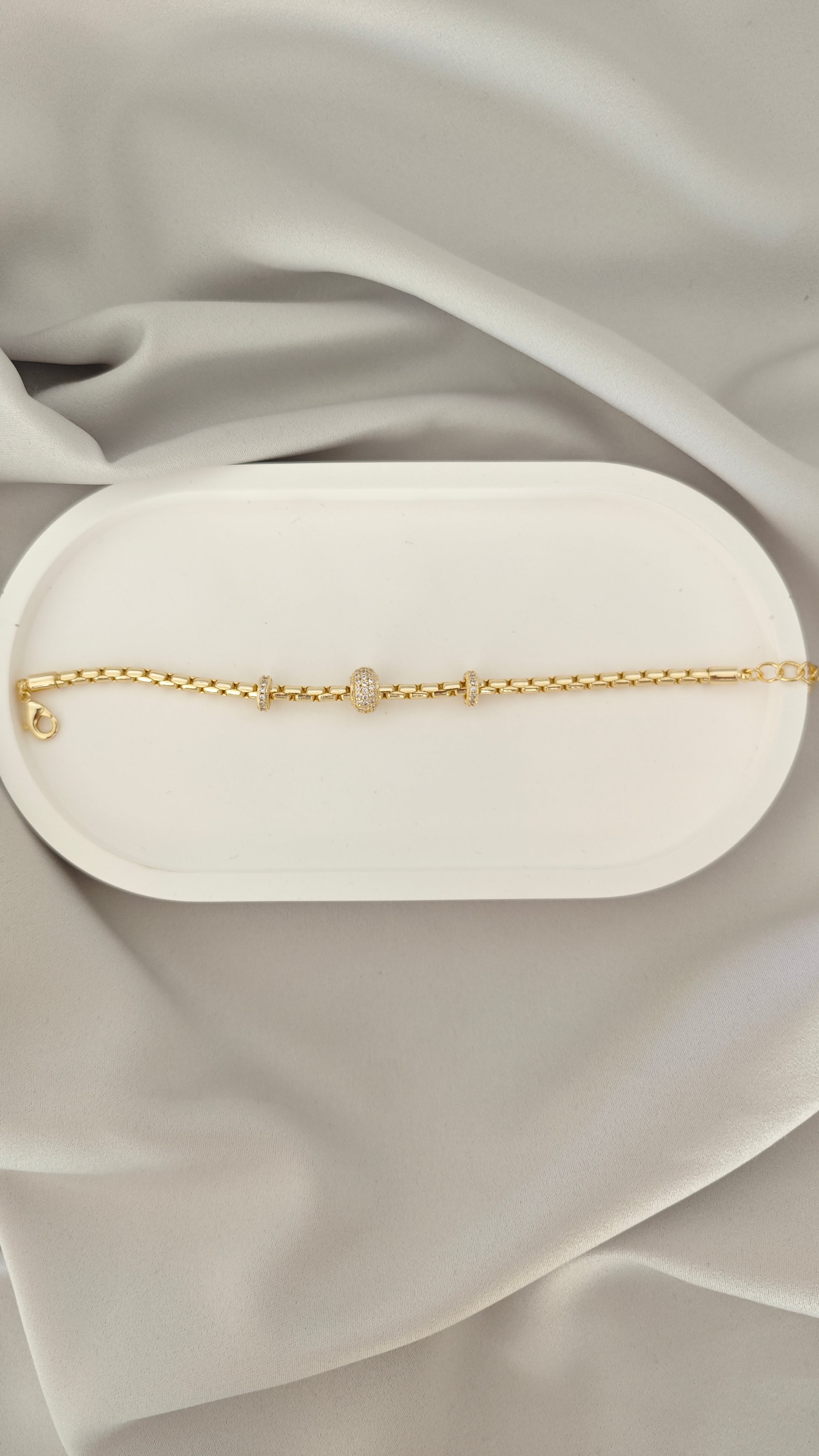 VELUARE ROYAL 14K Gold Renk Taşlı Rondela Boncuklu Venedik Zincir Bileklik