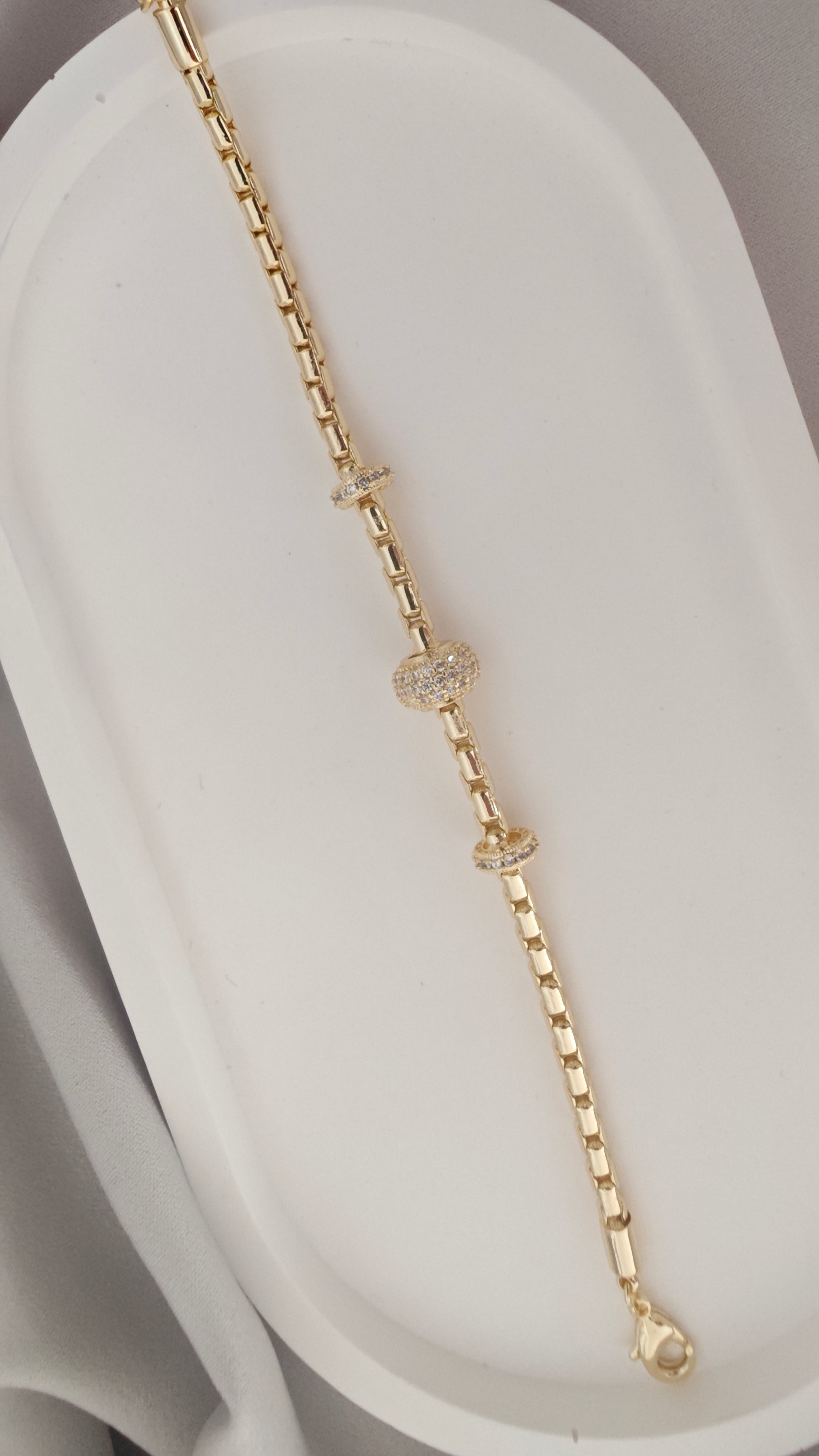 VELUARE ROYAL 14K Gold Renk Taşlı Rondela Boncuklu Venedik Zincir Bileklik