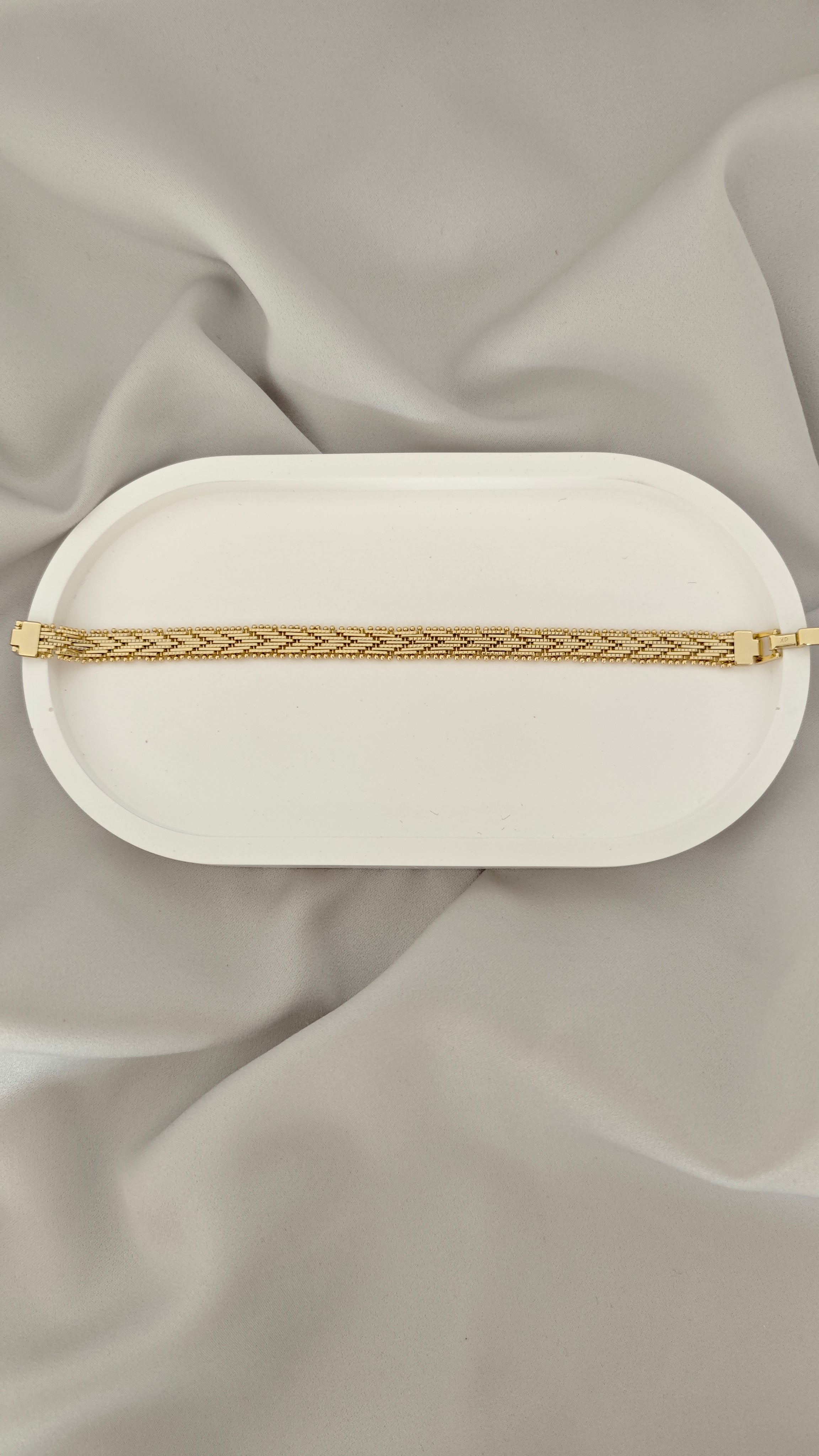 VELUARE PRESTIGE 14K Gold Renk İtalyan Tırtıllı Üç Sıra Hasır Bileklik