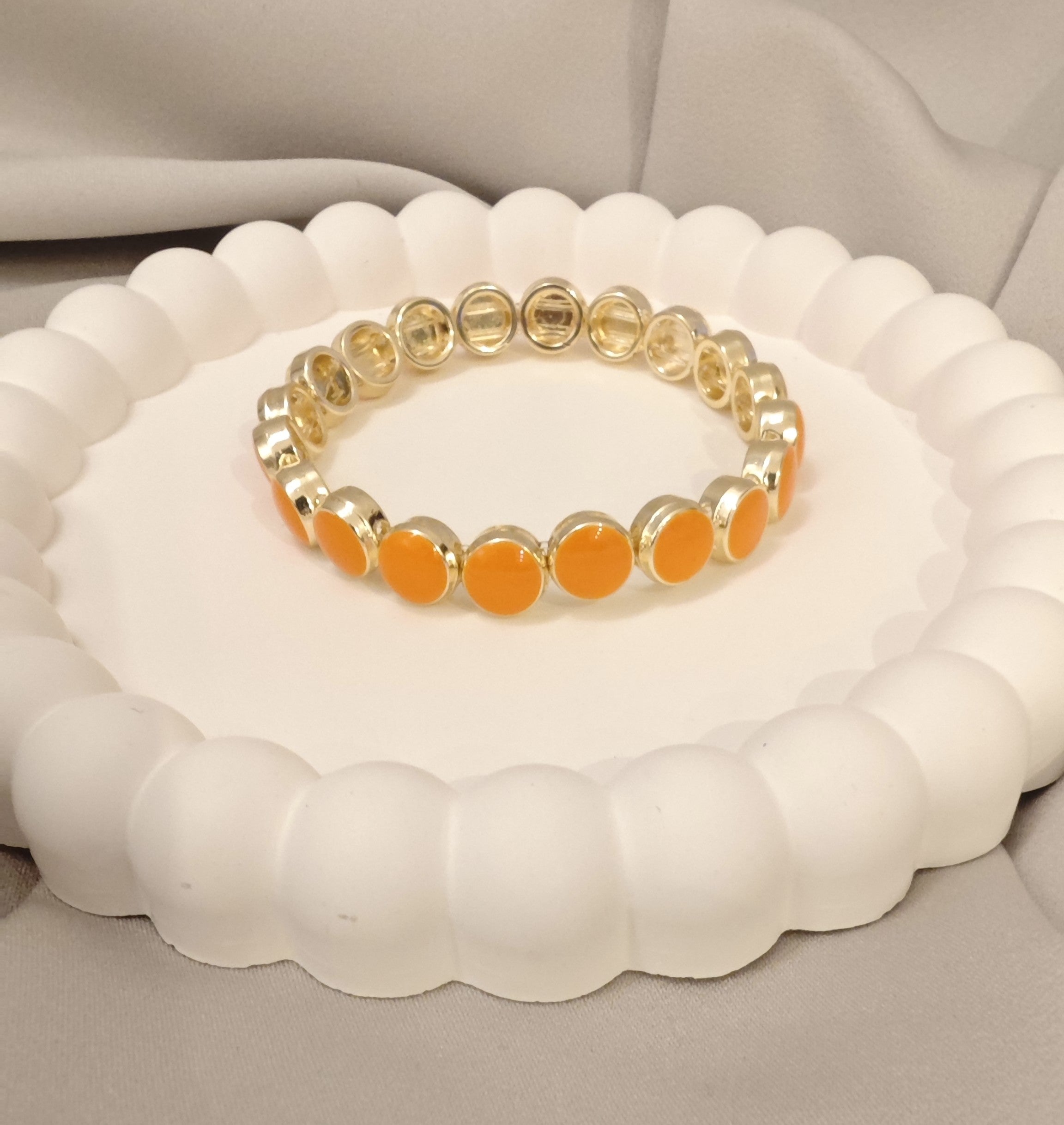 Veluare El Yapımı 14K Gold Turuncu Mineli Yuvarlak Lastikli Bileklik