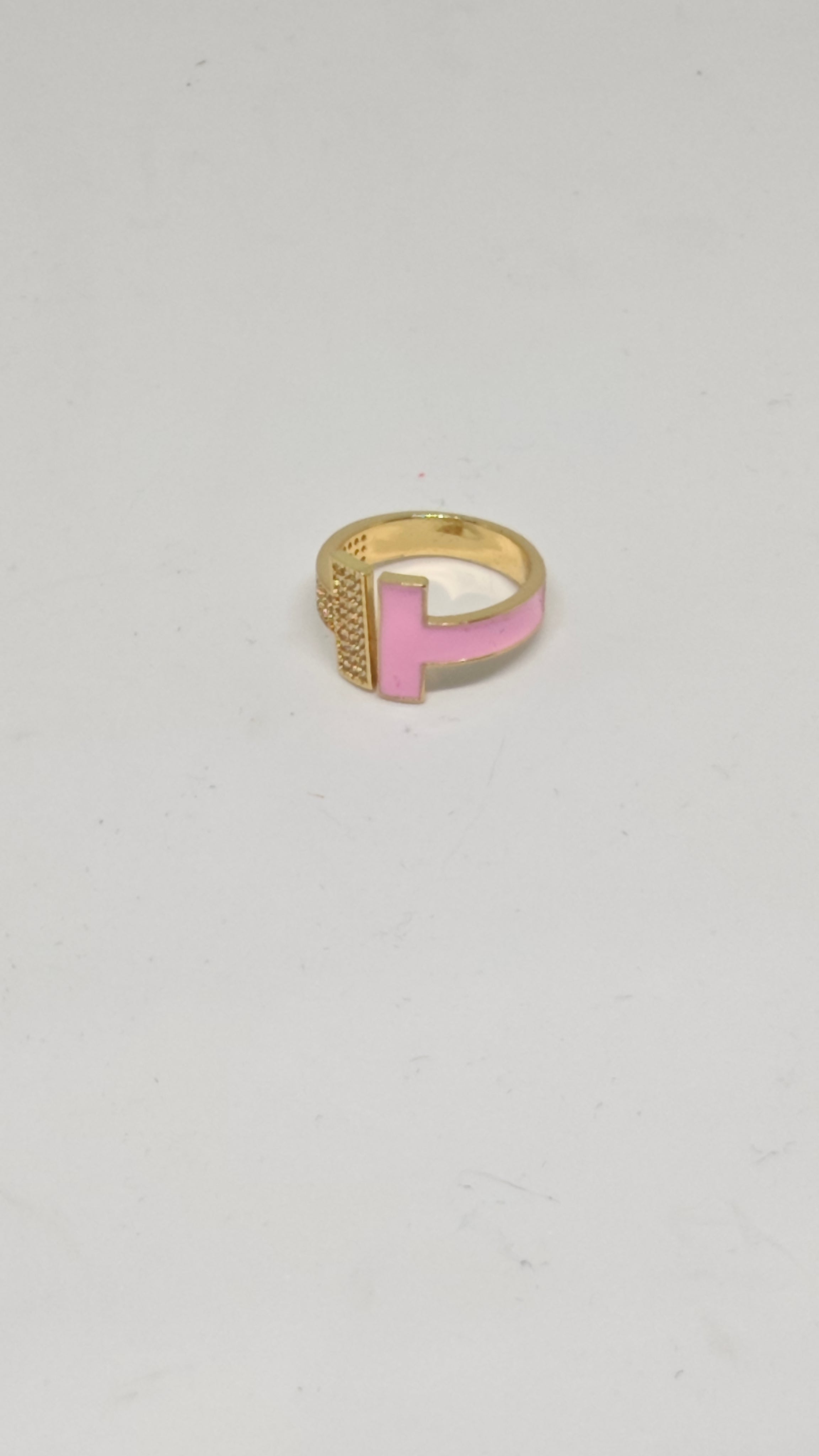 Veluare Privé 14K Pembe Mineli Taşlı Çift T Önü Açık Yüzük
