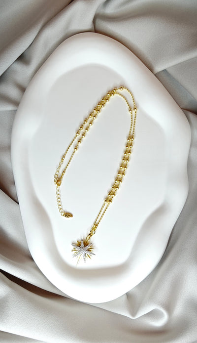 VELUARE ROYAL 14K Taşlı Kutup Yıldızı Dorika Zincir Kolye