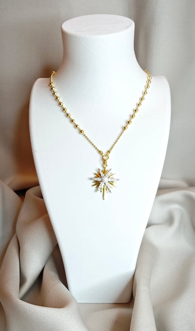 VELUARE ROYAL 14K Taşlı Kutup Yıldızı Dorika Zincir Kolye