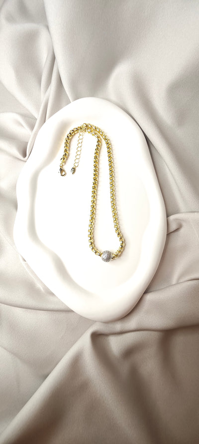 VELUARE ROYAL 14K Zirkon Taşlı Mini Top Charm Detaylı Kral Zincir Gerdanlık