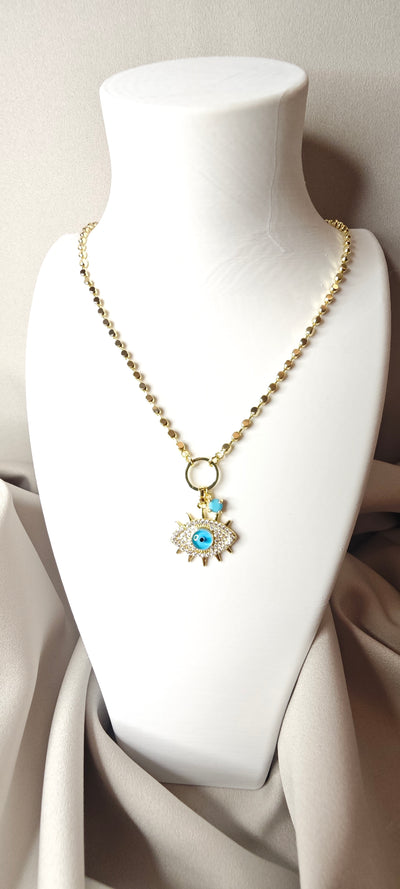 VELUARE ROYAL 14K Dorika Zirkon Taşlı Göz Kolye