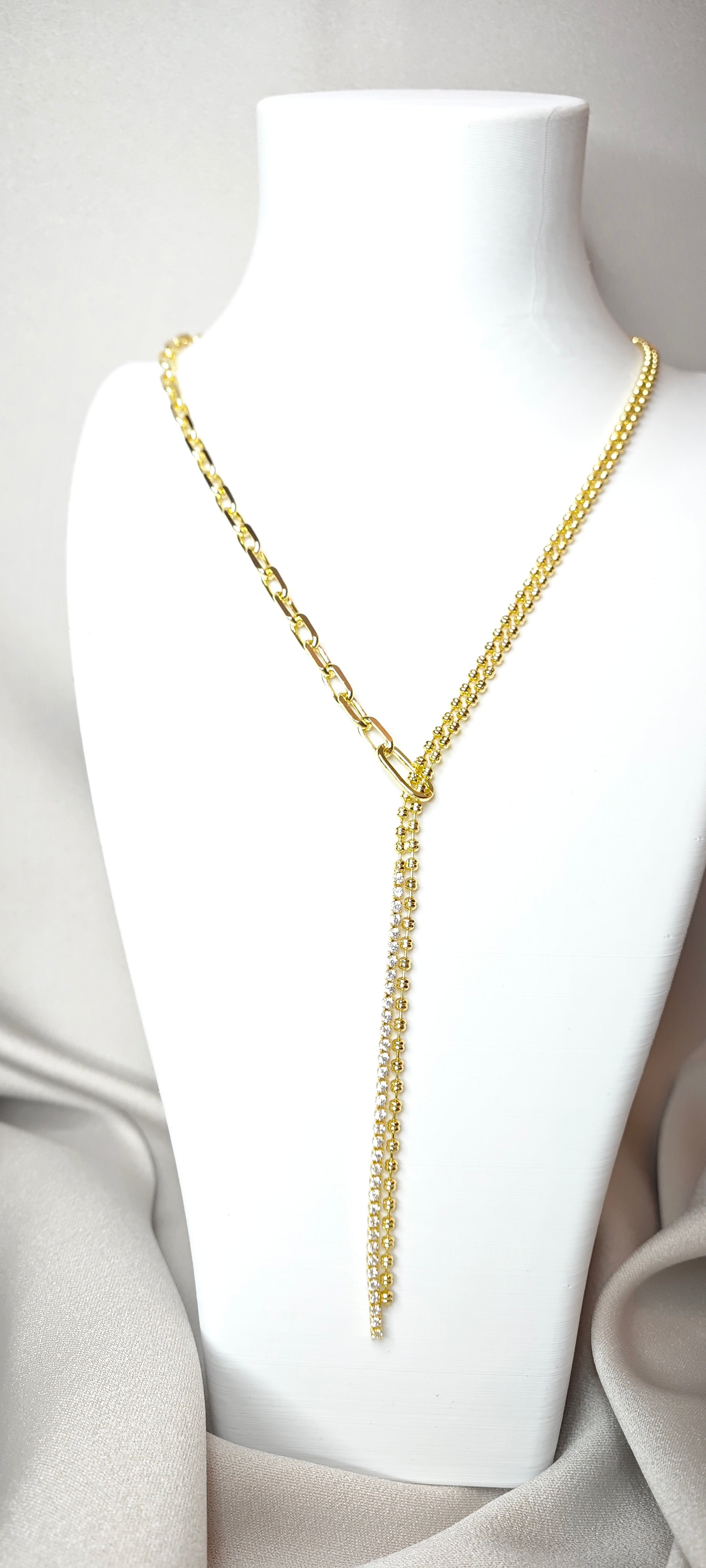 VELUARE ROYAL 14K Ataş Detaylı Sallantılı Top Zincir Y Kolye
