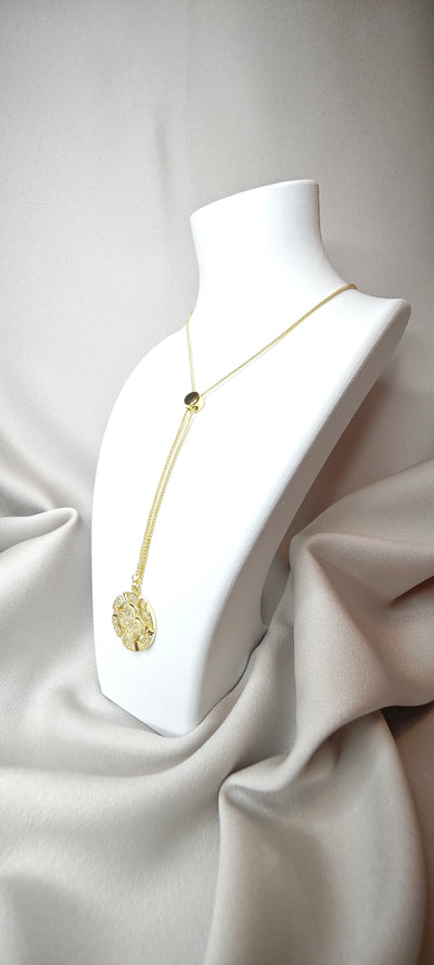 VELUARE ROYAL 14K  Taşlı Yonca Madalyon Sallantılı Y Kolye