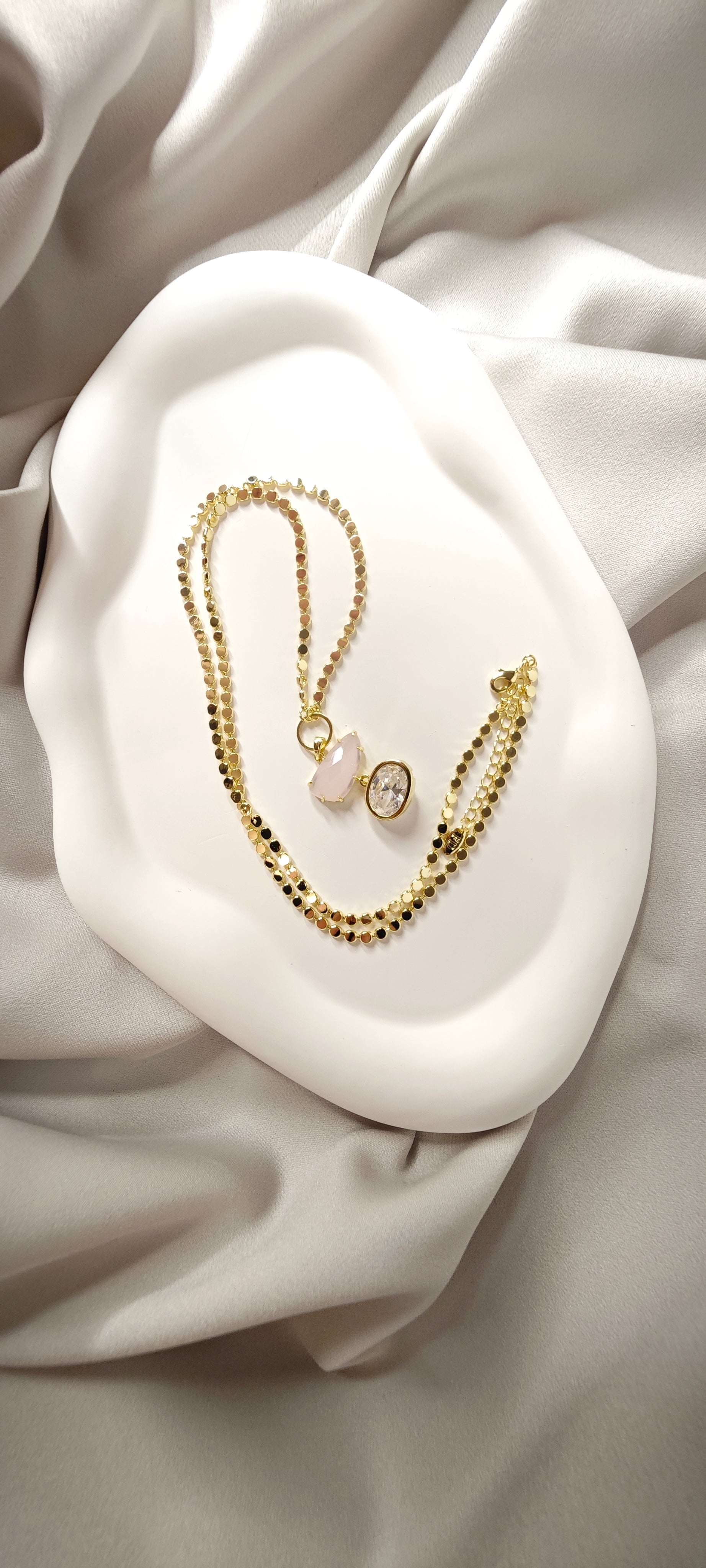 VELUARE ROYAL 14K Pembe Kuvars Kristal Uçlu Ayna Kolye