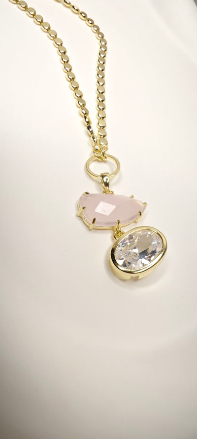 VELUARE ROYAL 14K Pembe Kuvars Kristal Uçlu Ayna Kolye
