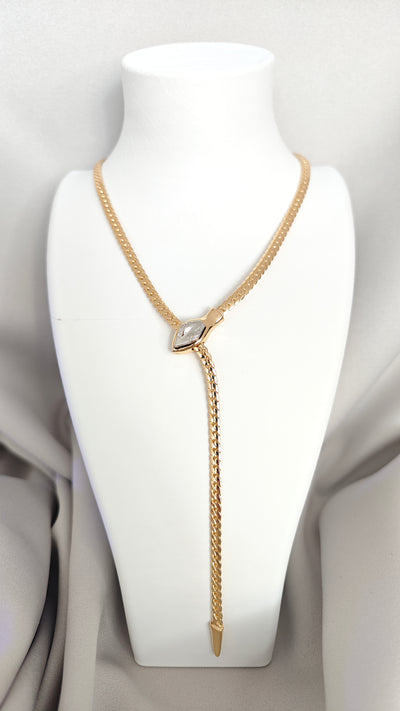 VELUARE EVERYDAY 18K Gold Renk  Gümüş Detay Sarkıtlı Yılan Model İtalyan Ezme Kolye