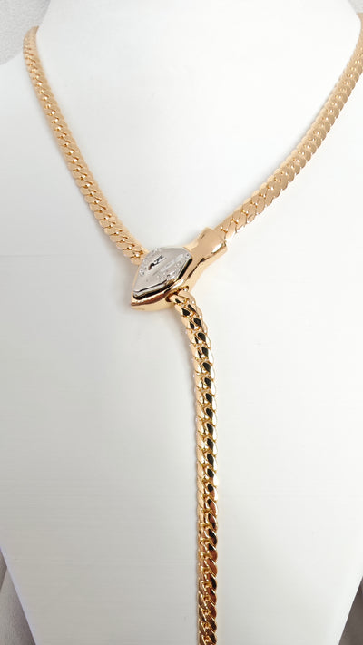 VELUARE EVERYDAY 18K Gold Renk  Gümüş Detay Sarkıtlı Yılan Model İtalyan Ezme Kolye