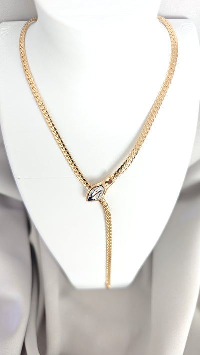 VELUARE EVERYDAY 18K Gold Renk  Gümüş Detay Sarkıtlı Yılan Model İtalyan Ezme Kolye