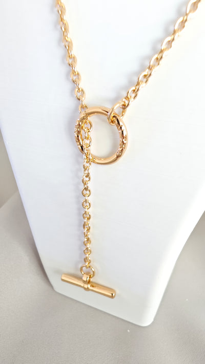 VELUARE EVERYDAY 18K Gold Renk Sarkıtlı T-Toka Gemi Zinciri Kolye
