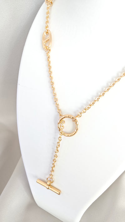 VELUARE EVERYDAY 18K Gold Renk Sarkıtlı T-Toka Gemi Zinciri Kolye