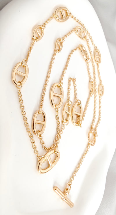 VELUARE EVERYDAY 18K Gold Renk Sarkıtlı T-Toka Gemi Zinciri Kolye
