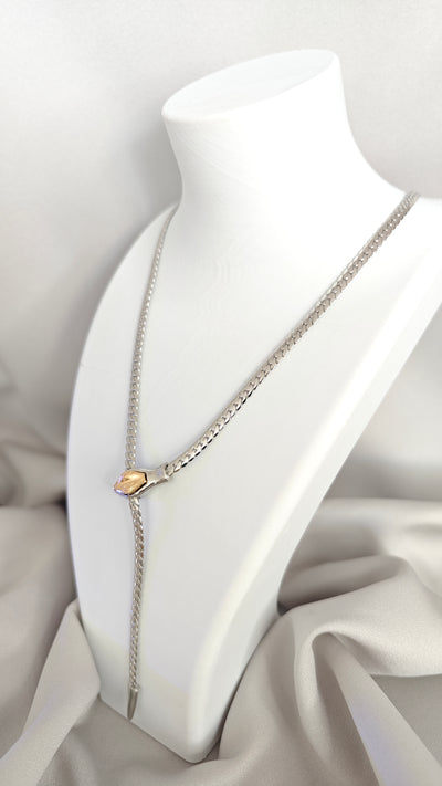 VELUARE EVERYDAY Gümüş Renk 18K Gold Detay Yılan Figürlü Kravat Balıksırtı Kolye
