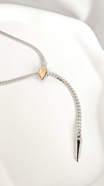VELUARE EVERYDAY Gümüş Renk 18K Gold Detay Yılan Figürlü Kravat Balıksırtı Kolye