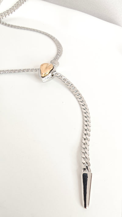VELUARE EVERYDAY Gümüş Renk 18K Gold Detay Yılan Figürlü Kravat Balıksırtı Kolye