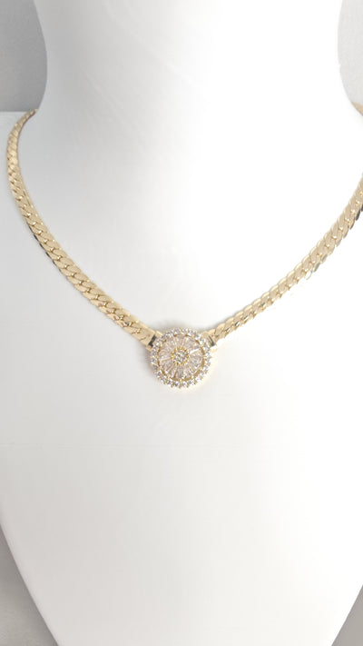 VELUARE EVERYDAY 14K Gold Renk Baget Gül Madalyonlu Balıksırtı Kolye