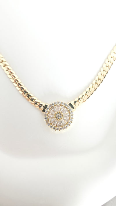 VELUARE EVERYDAY 14K Gold Renk Baget Gül Madalyonlu Balıksırtı Kolye