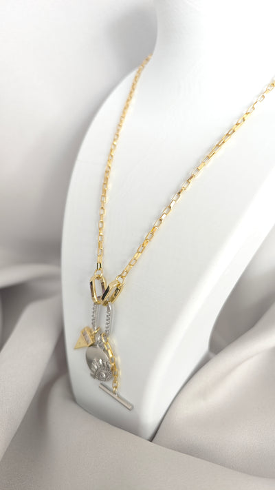 VELUARE EVERYDAY 14K Gold Renk Çoklu Tılsım Madalyonlu Kilit Kolye