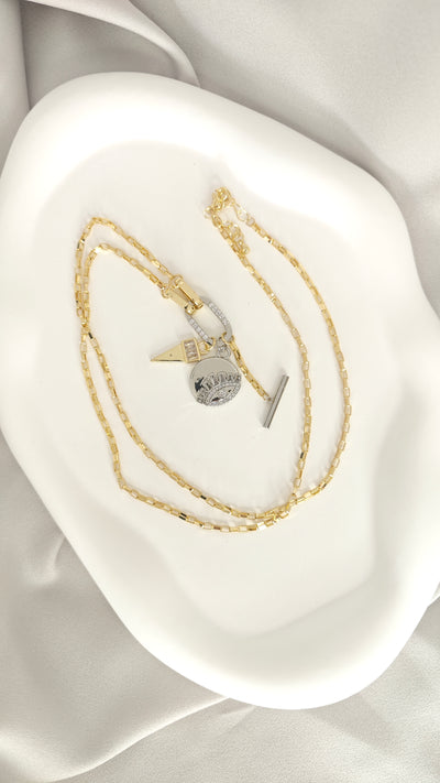 VELUARE EVERYDAY 14K Gold Renk Çoklu Tılsım Madalyonlu Kilit Kolye