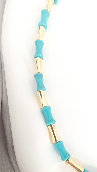 VELUARE EVERYDAY 14K Gold Renk Turkuaz Bambu Boru Zincir Kolye