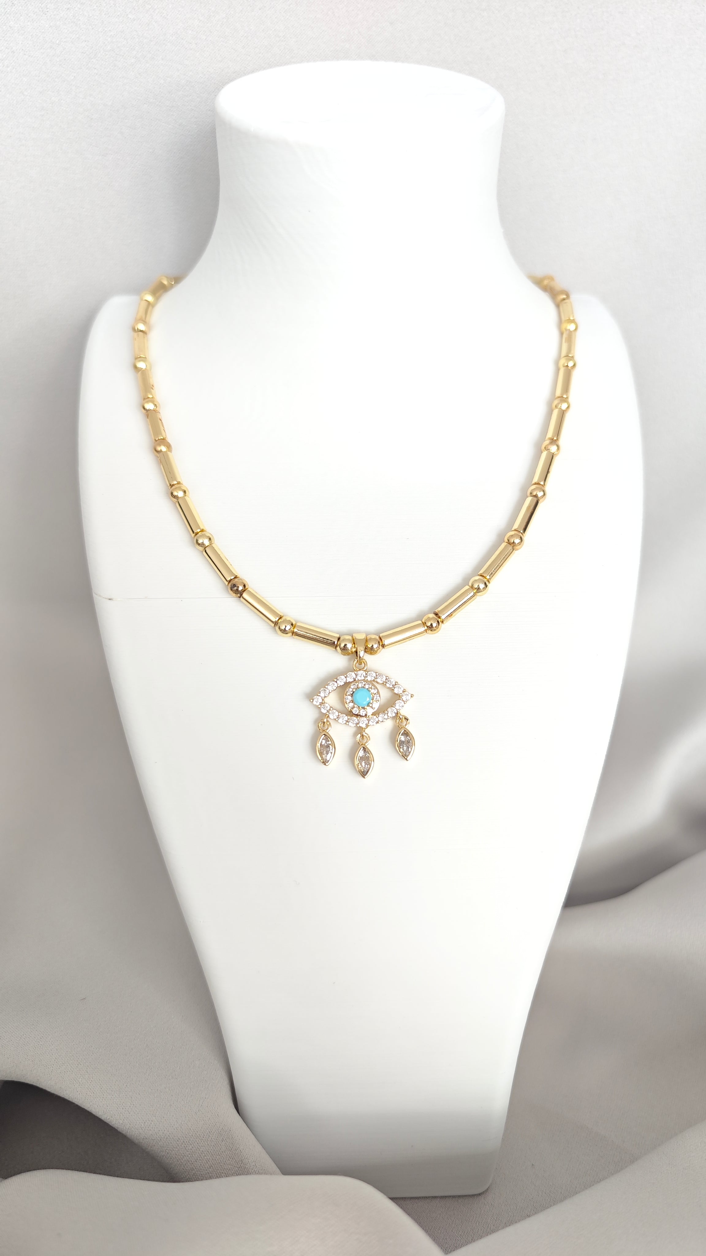 VELUARE EVERYDAY 14K Gold Renk Sallantılı Göz Madalyonlu Boru Zincir Kolye