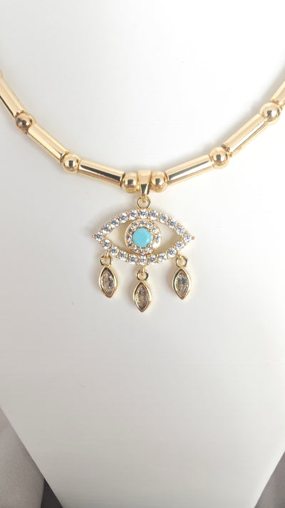 VELUARE EVERYDAY 14K Gold Renk Sallantılı Göz Madalyonlu Boru Zincir Kolye