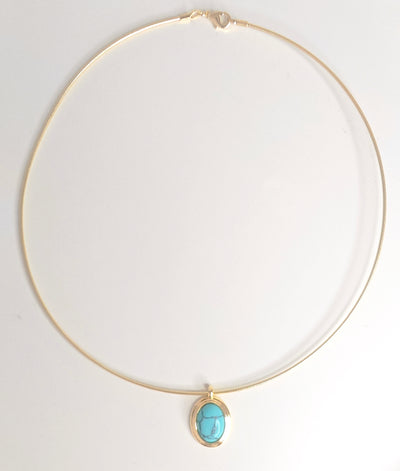 VELUARE EVERYDAY 14K Gold Renk Turkuaz Taşlı Oval Madalyonlu Misina Zincir Kolye