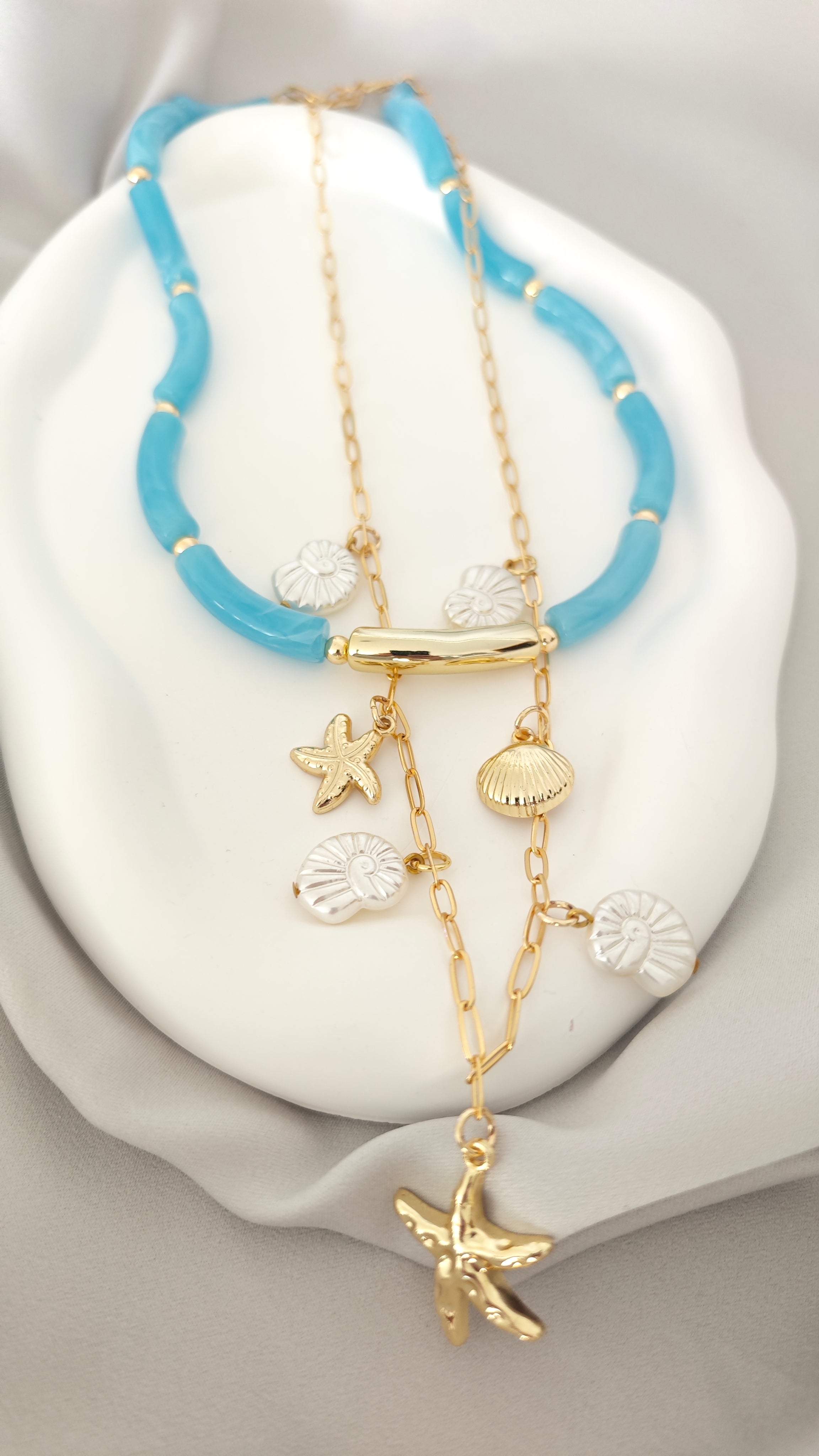 Veluare El Yapımı 14K Gold Deniz Esintisi Çoklu Kolye