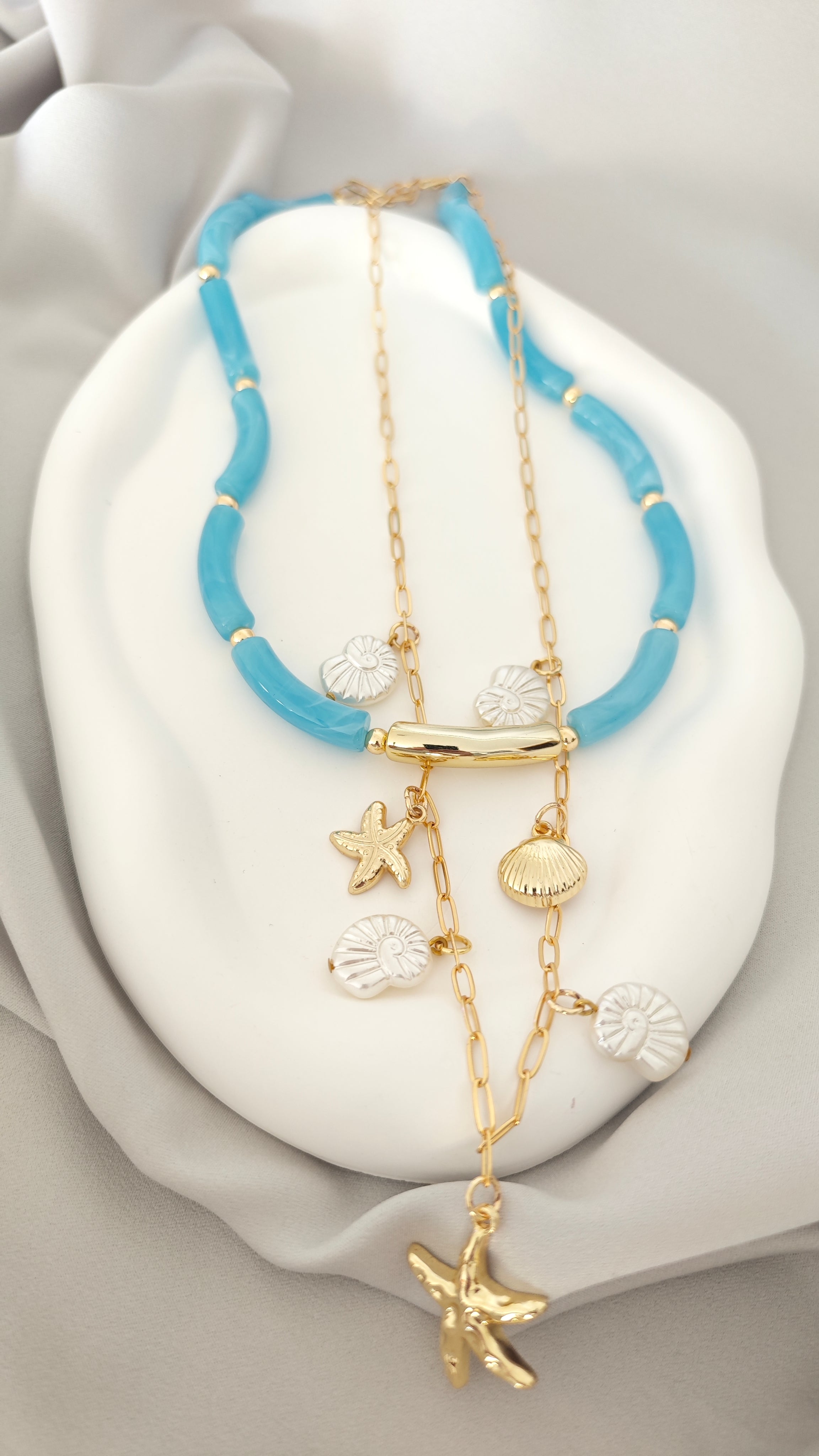 Veluare El Yapımı 14K Gold Deniz Esintisi Çoklu Kolye