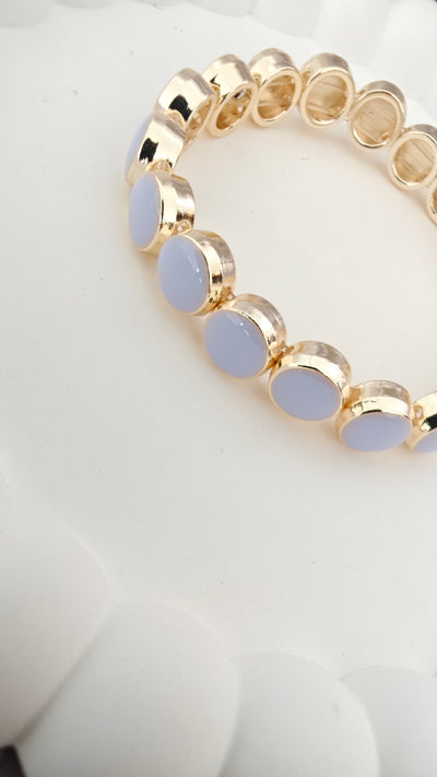 Veluare El Yapımı 14K Gold Açık Mavi Mineli Yuvarlak Lastikli Bileklik