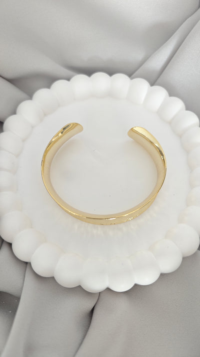 VELUARE ROYAL 14K Gold Renk İtalyan Geniş Ezme Cuff Kelepçe Bileklik