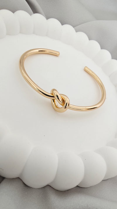 VELUARE ROYAL 14K Gold Aşk Düğümü İtalyan Sert Kelepçe Bileklik
