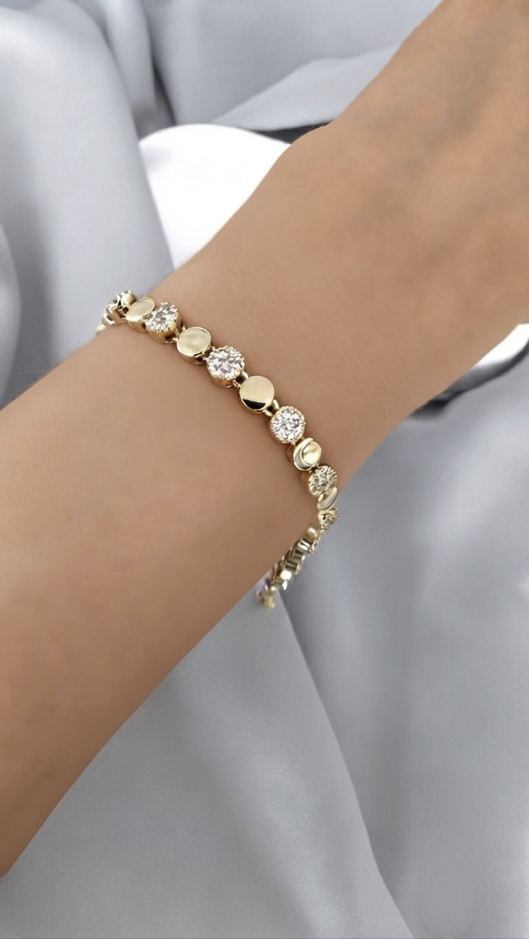 VELUARE Privé 14K Gold Renk Sıralı Pul Taşlı Tenis Bileklik