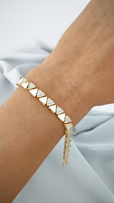 VELUARE Privé 14K Gold Renk Sıralı Üçgen Model Taşlı İtalyan Bileklik