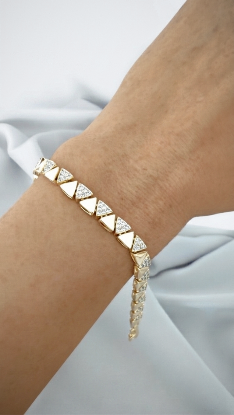 VELUARE Privé 14K Gold Renk Sıralı Üçgen Model Taşlı İtalyan Bileklik