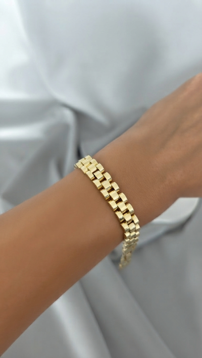 VELUARE Privé 14K Gold Renk President Saat Kordonu Model İtalyan Bileklik