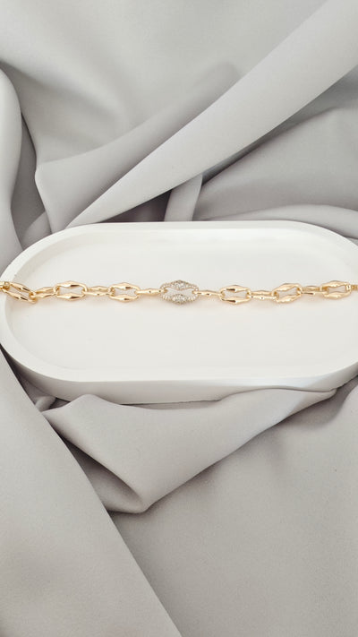 VELUARE Privé 14K Gold Renk Mekik Model Taşlı İtalyan Fantezi Bileklik