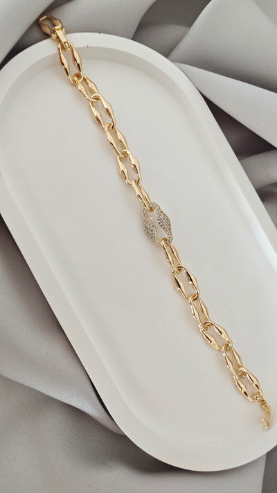 VELUARE Privé 14K Gold Renk Mekik Model Taşlı İtalyan Fantezi Bileklik