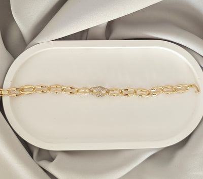 VELUARE Privé 14K Gold Renk Mekik Model Taşlı İtalyan Fantezi Bileklik