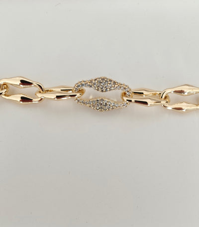 VELUARE Privé 14K Gold Renk Mekik Model Taşlı İtalyan Fantezi Bileklik